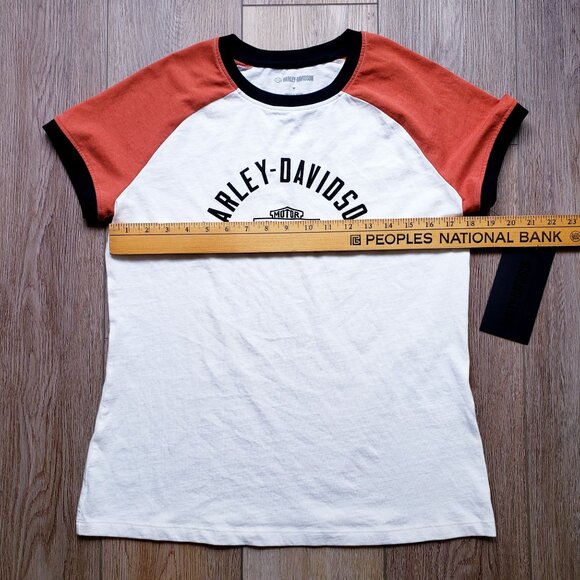 Harley-Davidson Womens Off White & Orange Raglan T-Shirt Logo Graphic with Tags - Picture 6 of 7